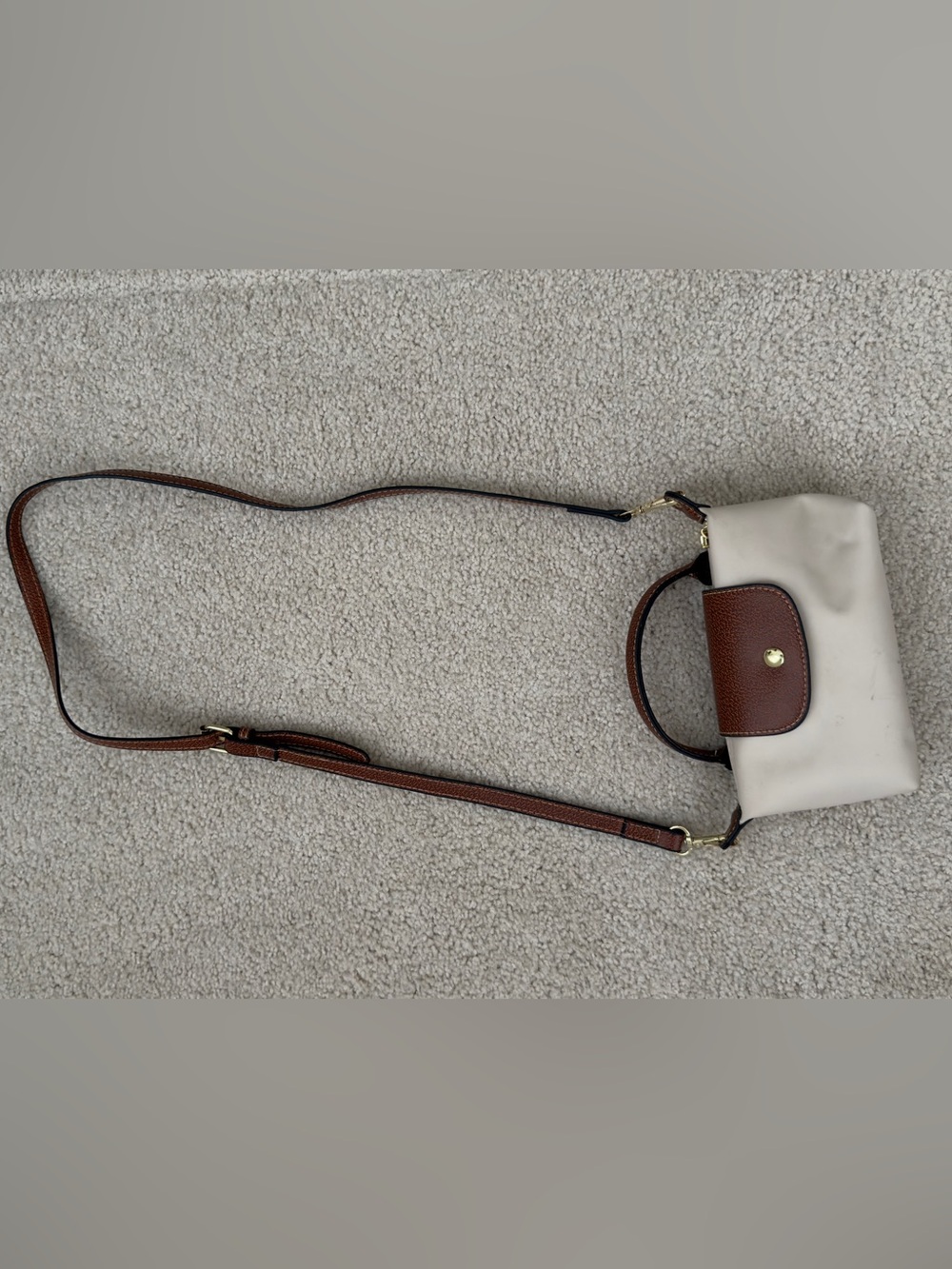 Amazon Beige and Brown Crossbody Bag with Adjustable Strap